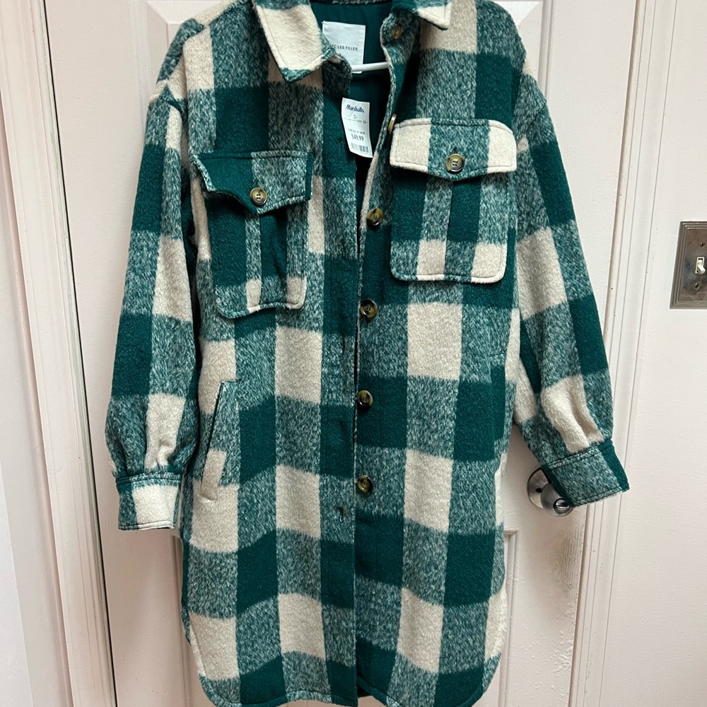 Avec Les Filles Teal and Beige Shacket